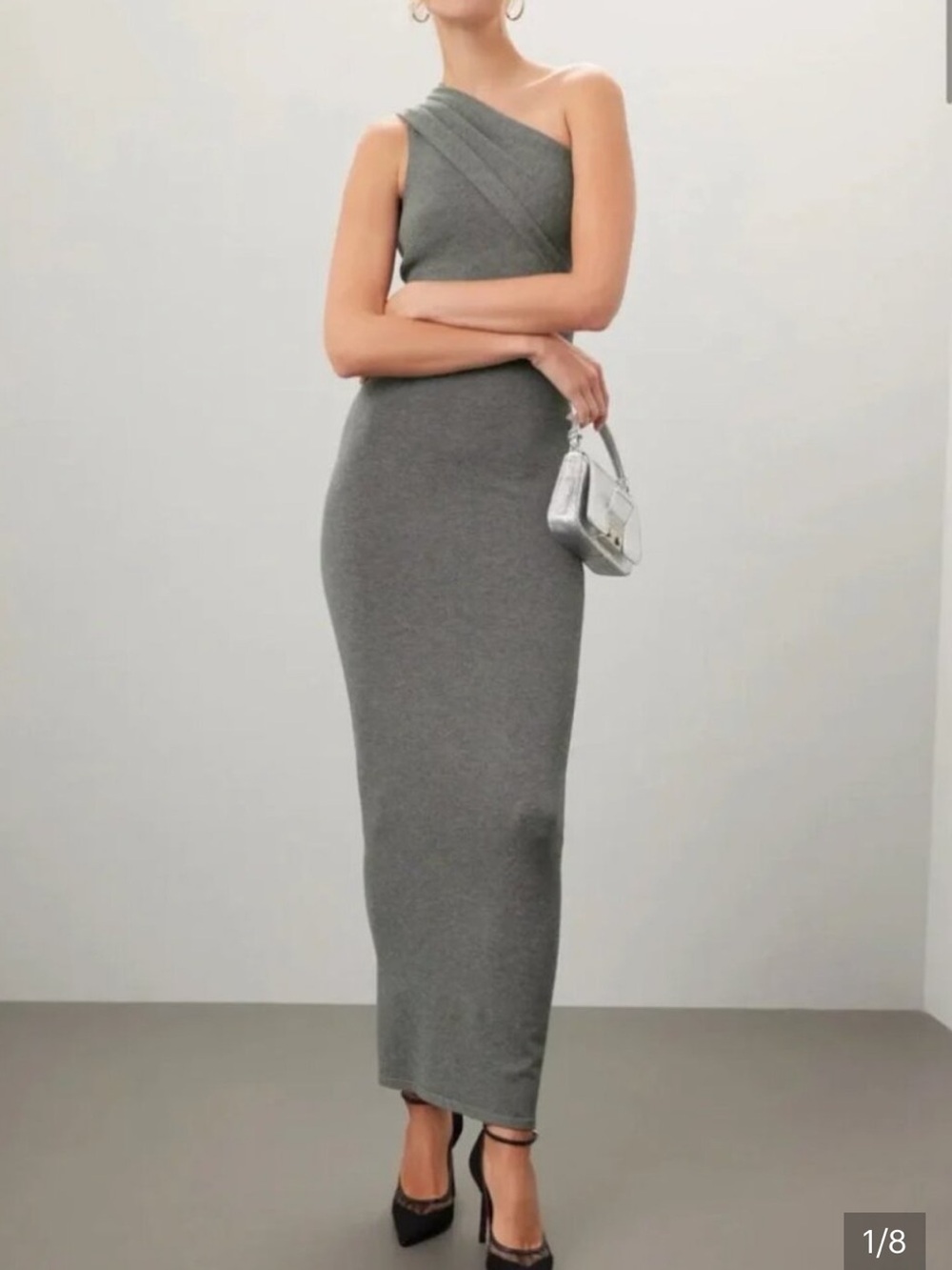 Women's One-Shoulder Charcoal Maxi sweater Dress
